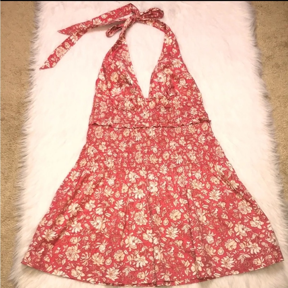 J crew pink cotton halter floral dress